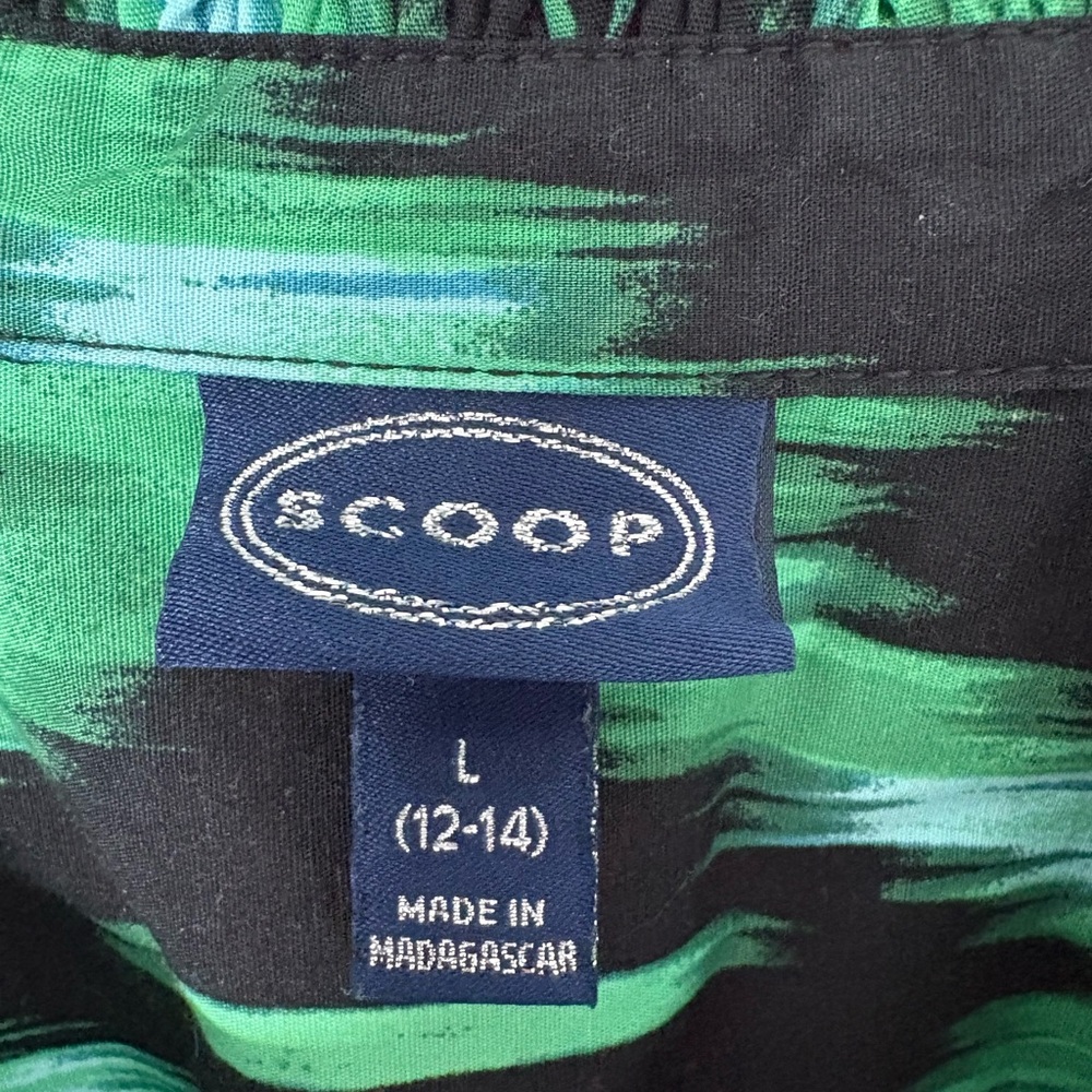 Scoop Green Ikat Midi Dress, Boho Chic Rich Mom Size L - Picture 4 of 9